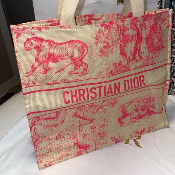 Dior Handbags - Christian Dior Straw Tote Pink